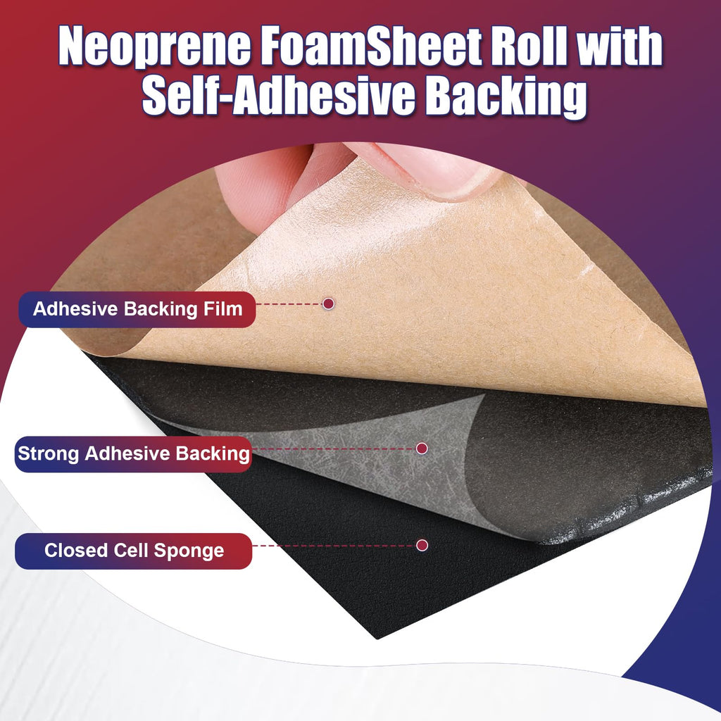 Neoprene Foam Sheet 1/4" x 16" x 78" with Adhesive Backing