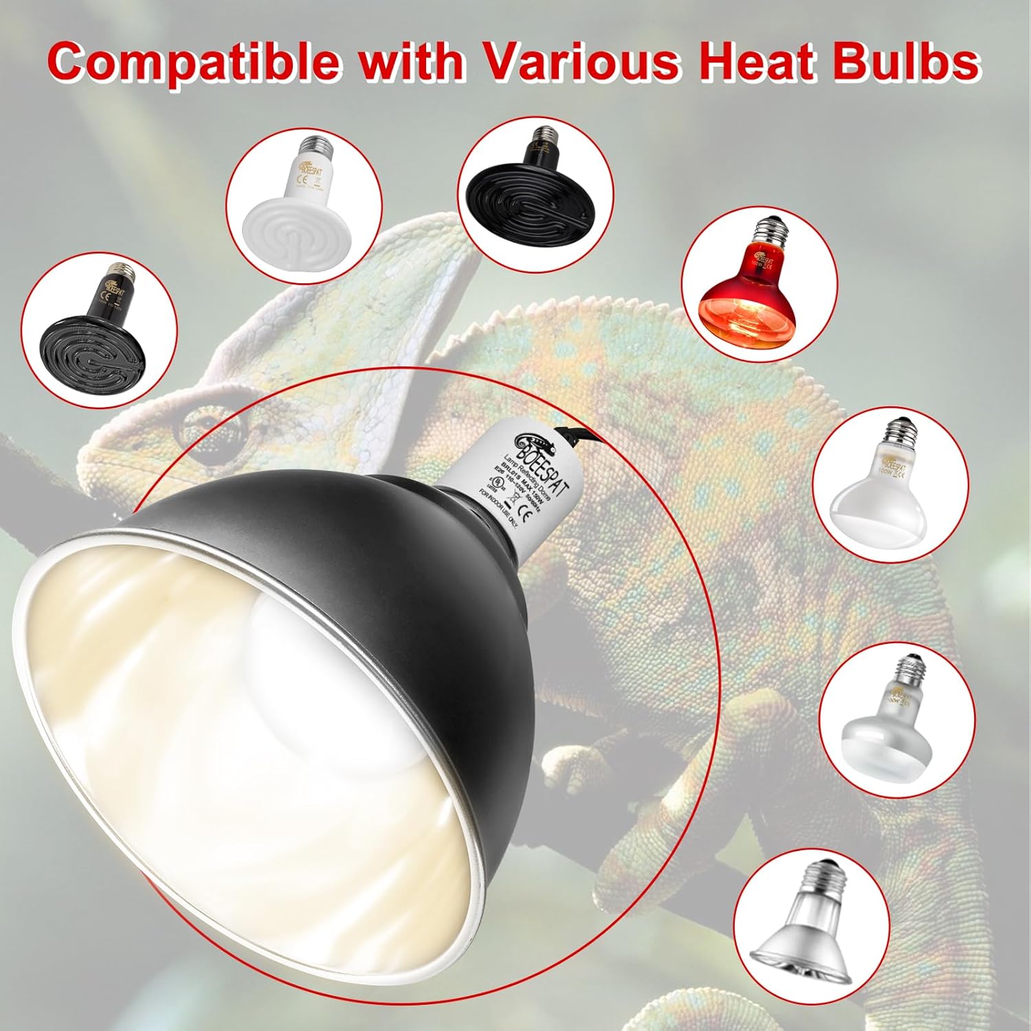 Reptile Lamp Bulb Fixture 5.5 Inch Deep Dome with Switch - Ideal for 60W/75W/100W/150W Heat Lamp Bulbs, Compatible