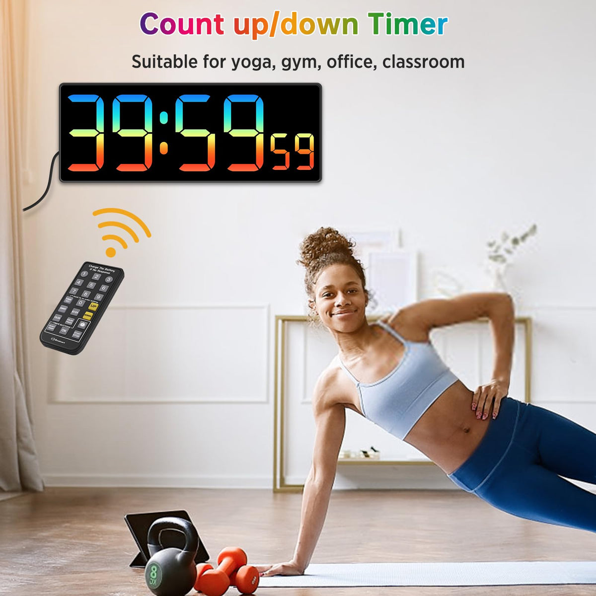Soobest Digital Wall Clock, Remote Control Electric Timer Seconds for Gym