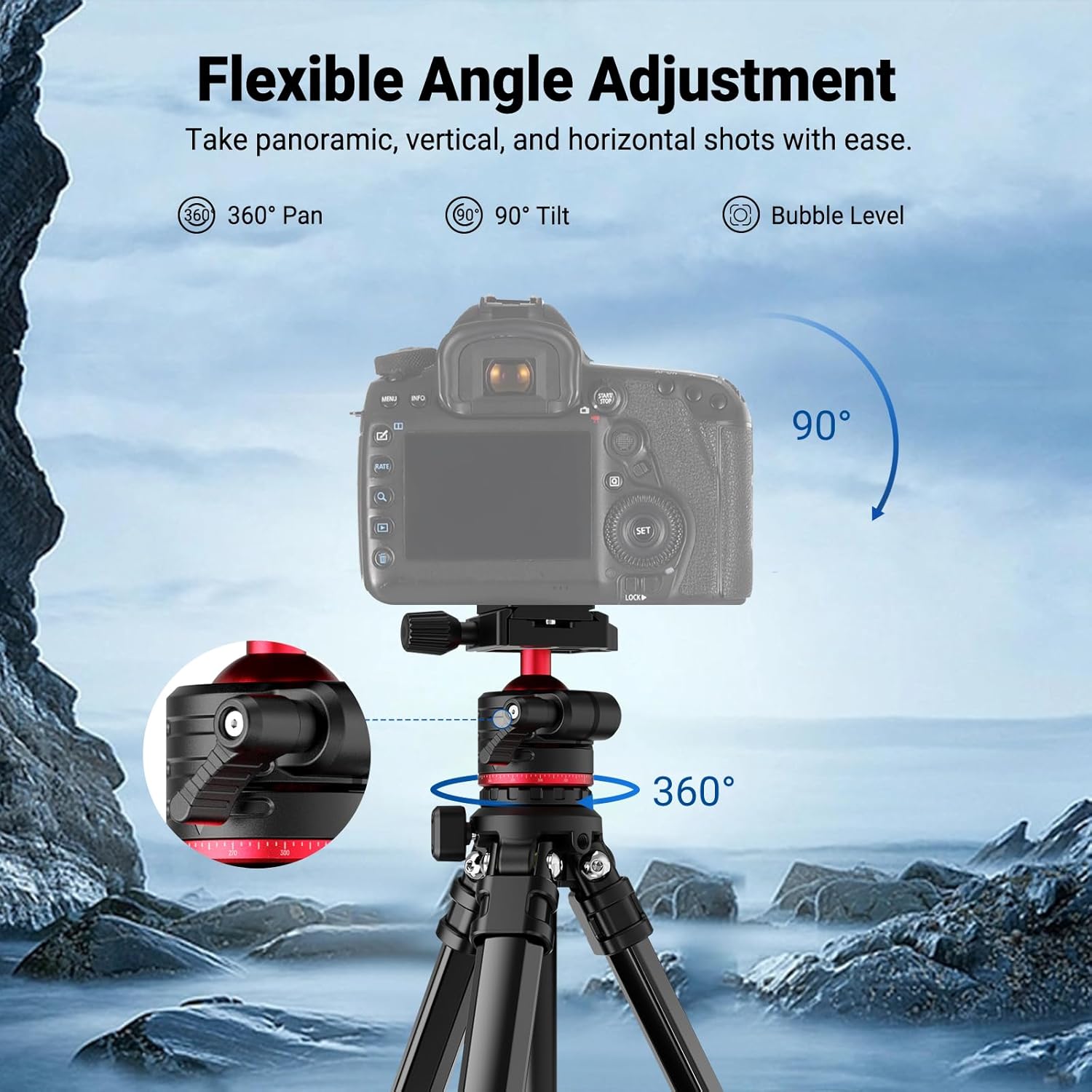 Basics 66.5"/169 cm Travel Tripod for Camera, Lightweight Portable DSLR Stand with Ball Head, Arca Type QR Plate