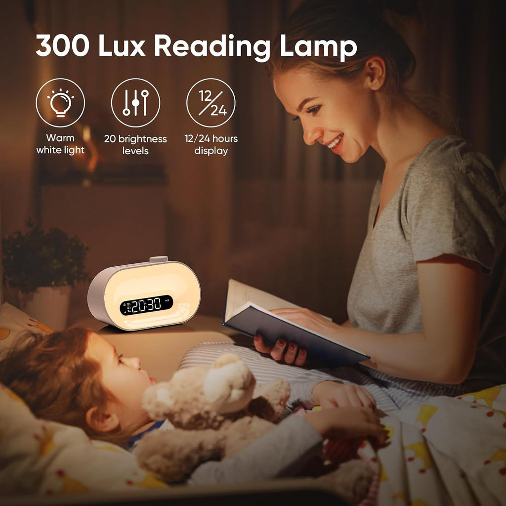 Sunrise Alarm Clock & White Noise Machine, 30 Sounds, Dual Alarms, Dimmable | 14 Night Lights, Sleep Timer, Easy