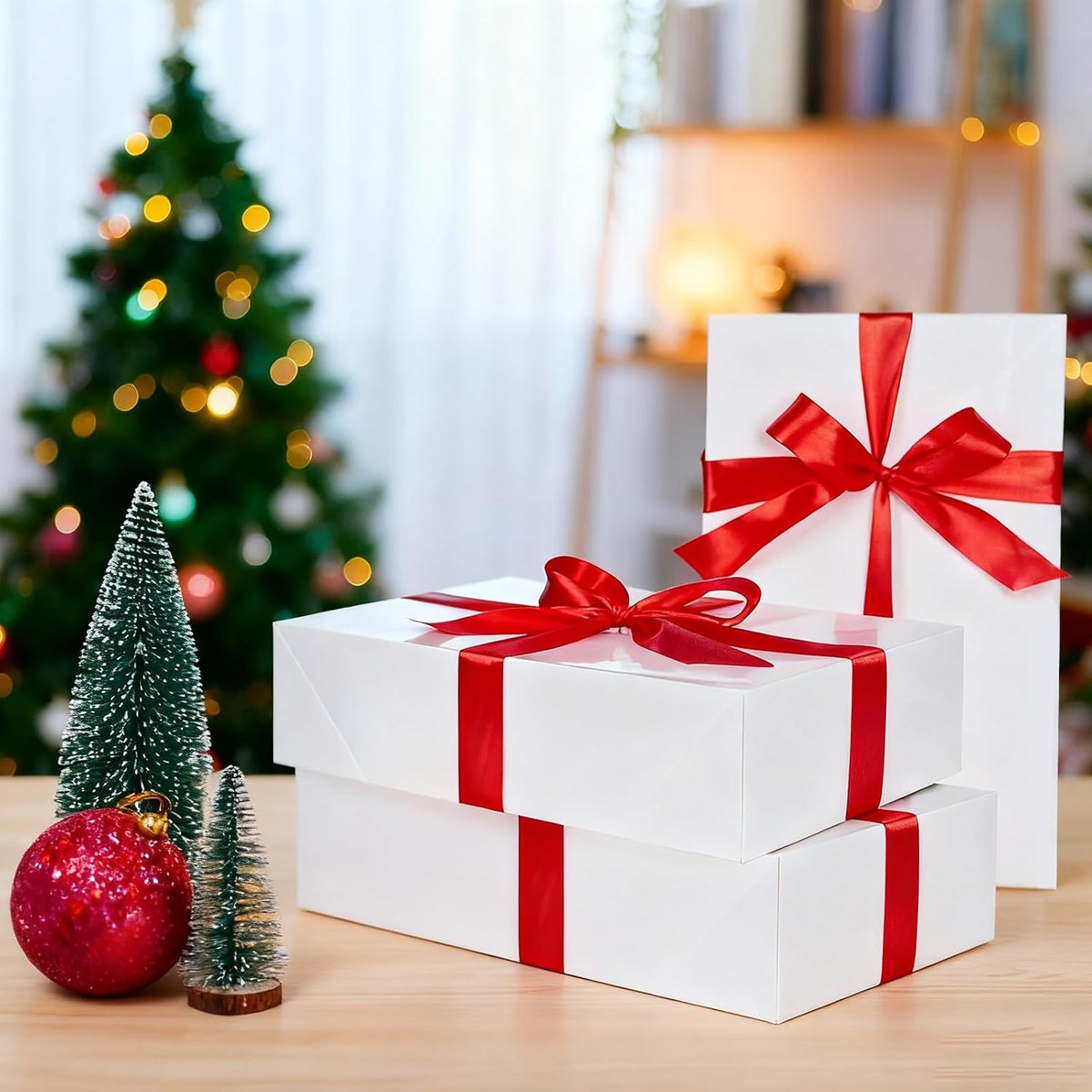 10 Pack Extra Large Gift Boxes with Lids for Presents, 17 x 11 x 4 Inch Deep White Gift Boxes Auto Pop-Up Christmas
