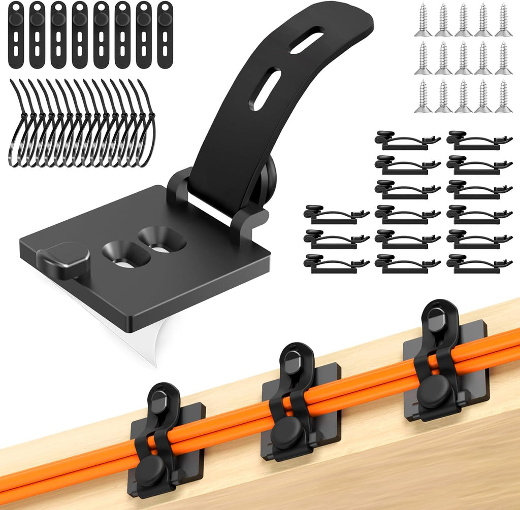 Cable Clips Management Kit, 15 Cable Holder With Silicone Cord Ties, 15 Nylon Zip Tie, Extra 15 Screws & 8 Adjustable