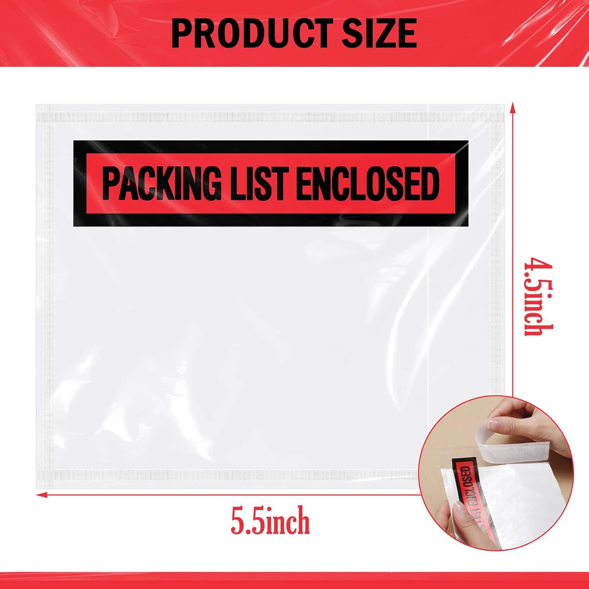 1000 Pcs Packing List Envelopes Clear Adhesive,Red,4.5"X 5.5"