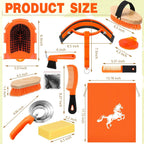 12 Pieces Horse Grooming Kit Equine Care Brushes, Orange