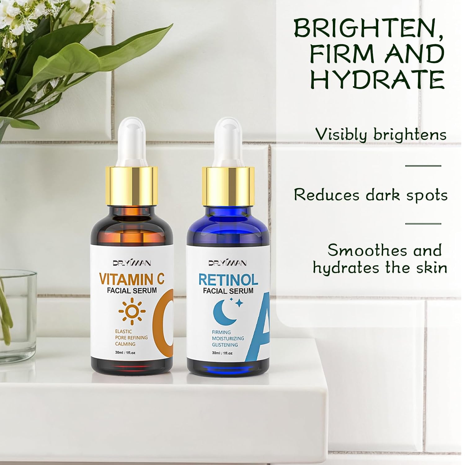 Vitamin C & Retinol Serum Set for Face – Day & Night Serum to Visibly Reduce the Look of Fine Lines with Hyaluronic