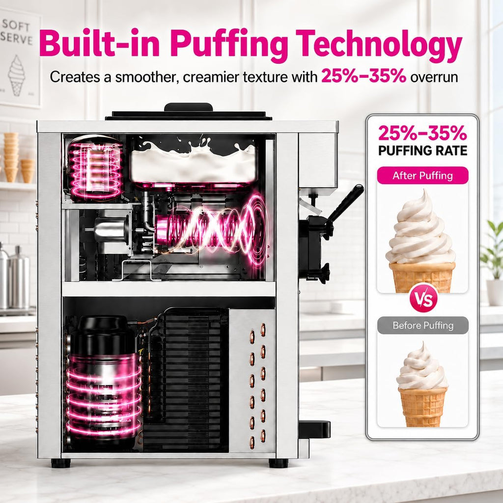 Commercial Ice Cream Machine, 3-Flavor Soft Serve Maker