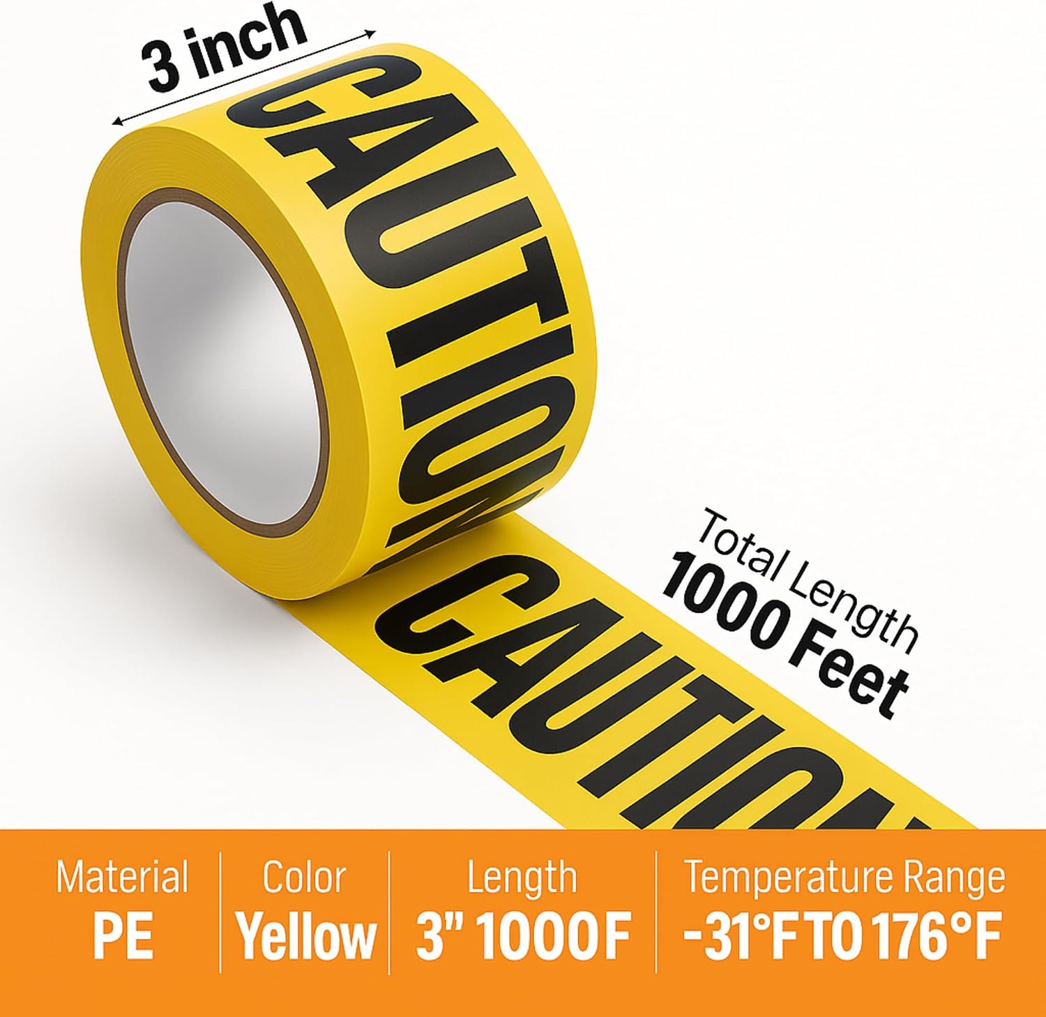 Yellow Caution Barricade Tape - 3 Inch x 1000 ft | High Visibility Safety Warning Tape for Construction Sites, Hazard