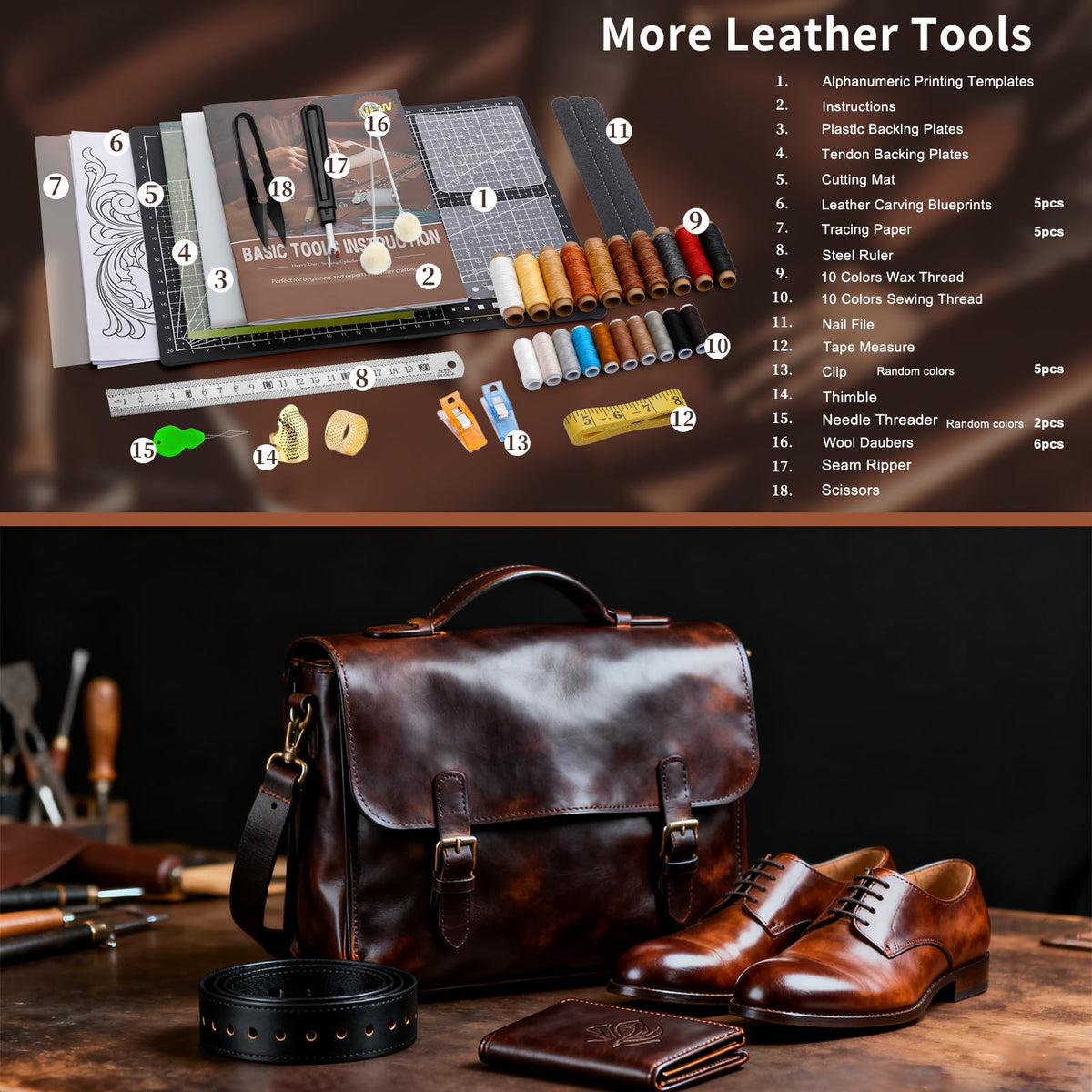 Leather Tools, Leather Crafting Kit with Leather Tool Rack