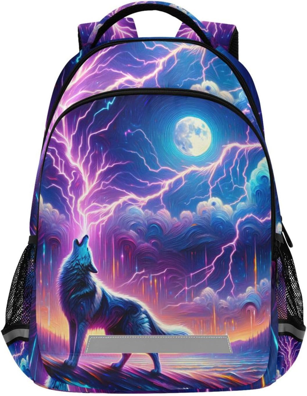 Wolf Howling Moon Lightning Backpack for Boys Girls Elementary School Bag Kids Bookbag Travel Rucksack
