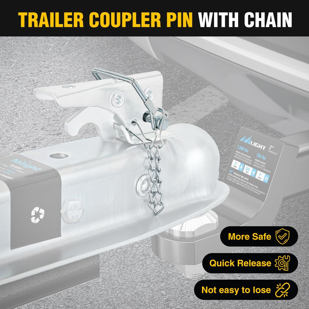 Straight Trailer Coupler fits 2-Inch Hitch Ball, 2-1/2-Inch Channel