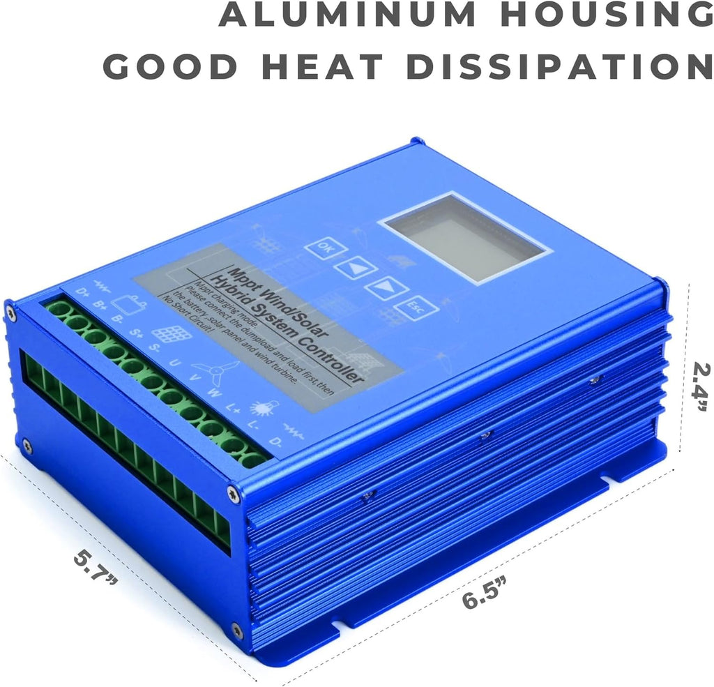 Wind Solar Hybrid Charge Controller, 1400W Wind and Solar Charge Controller, Auto 12V/24V Battery Off Grid Controller