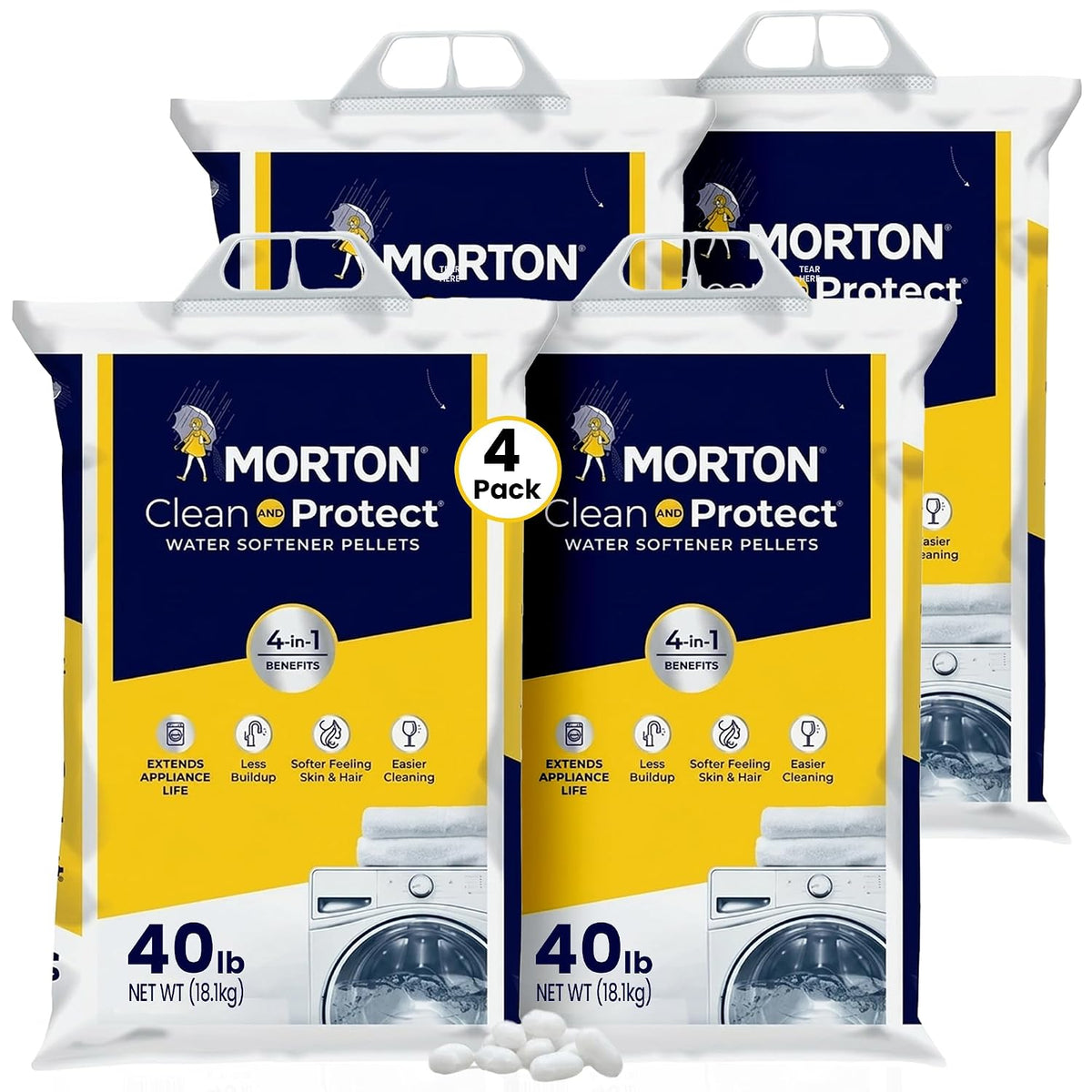 Morton Water Softener Salt Pellets, 40 lb Bags (4 Pack)