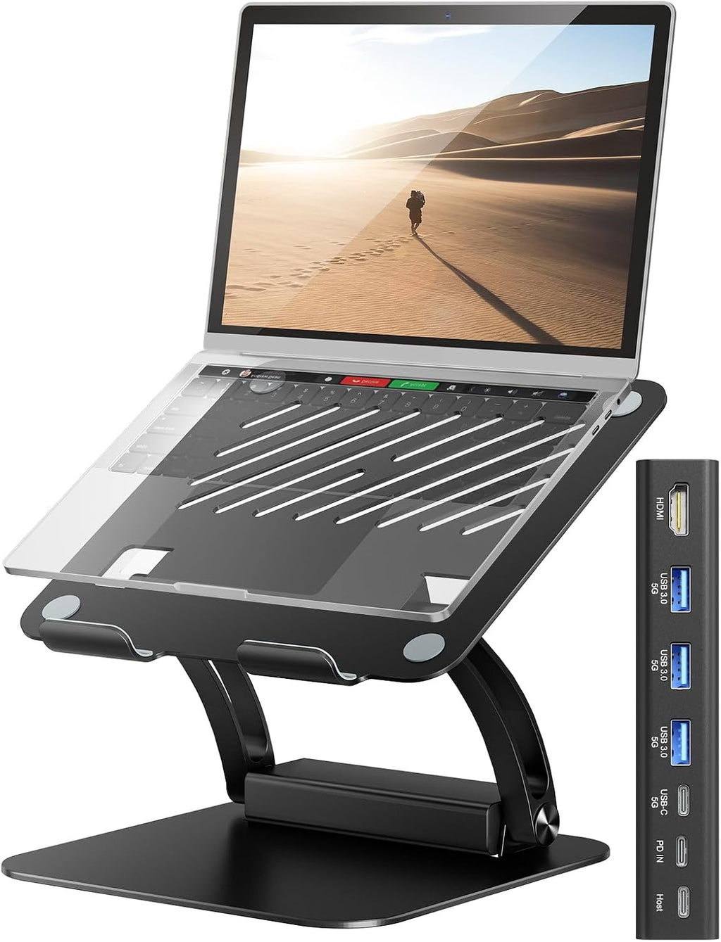 Laptop Stand with Detachable USB-C Hub, 100W PD Charging, 4K@60Hz HDMI, 3 USB Ports, Ergonomic Laptop Holder Docking