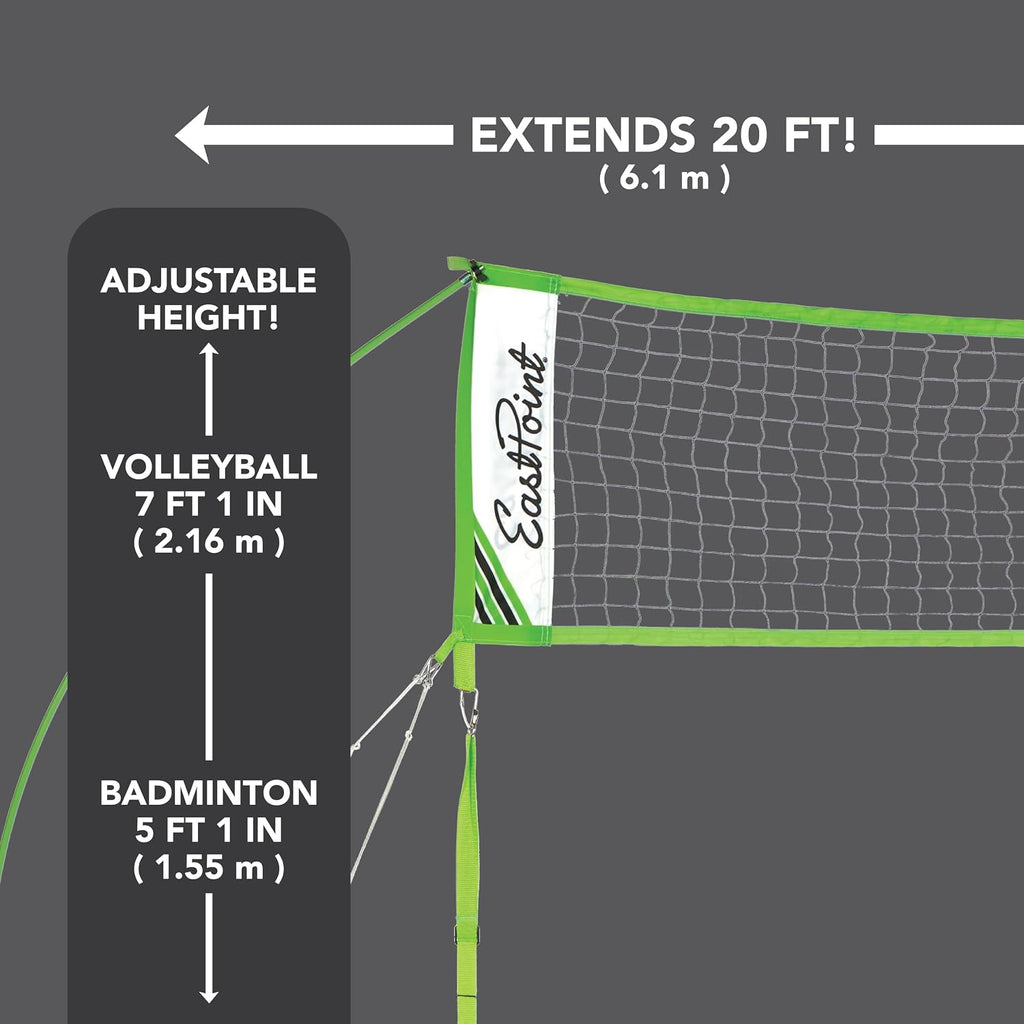 EastPoint Outdoor Games, Volleyball Net, Badminton Set, 4 Rackets & Ball | 2-In-1 Backyard Play, Height-Adjustable