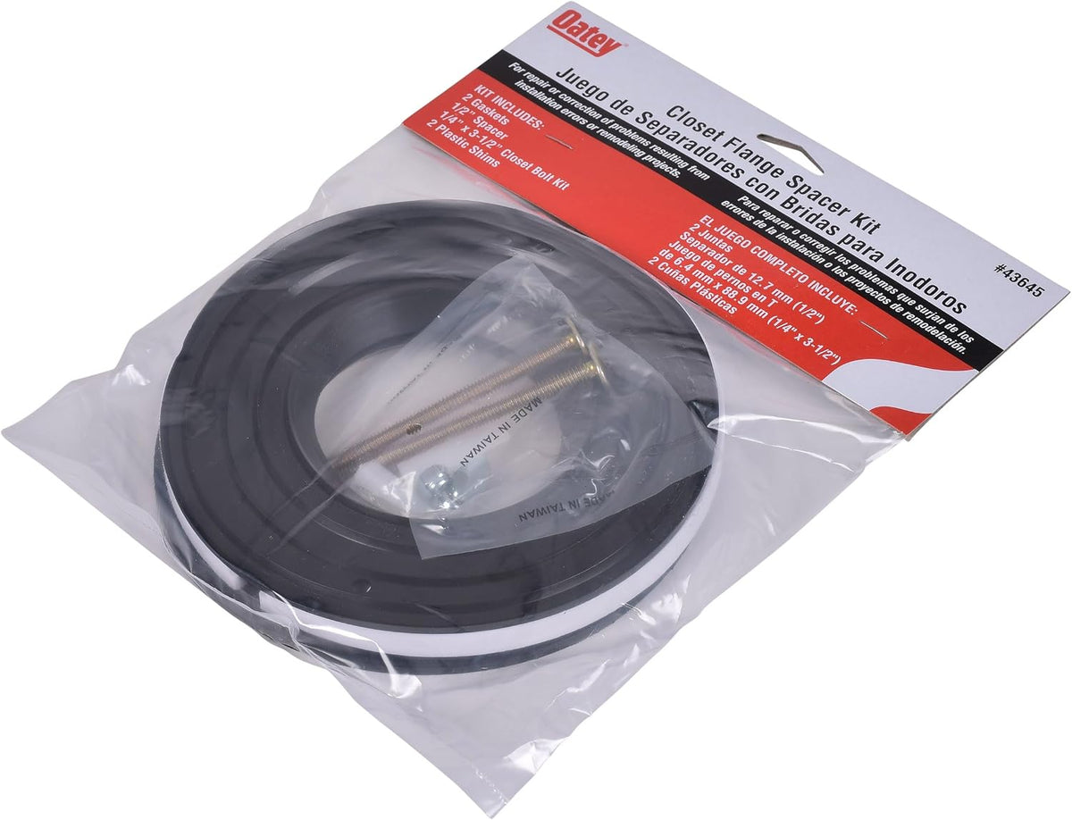 Oatey 43645 Closet Flange Spacer Kit with Gaskets, 1/2 in. Spacer, Closet Bolts, and Shims