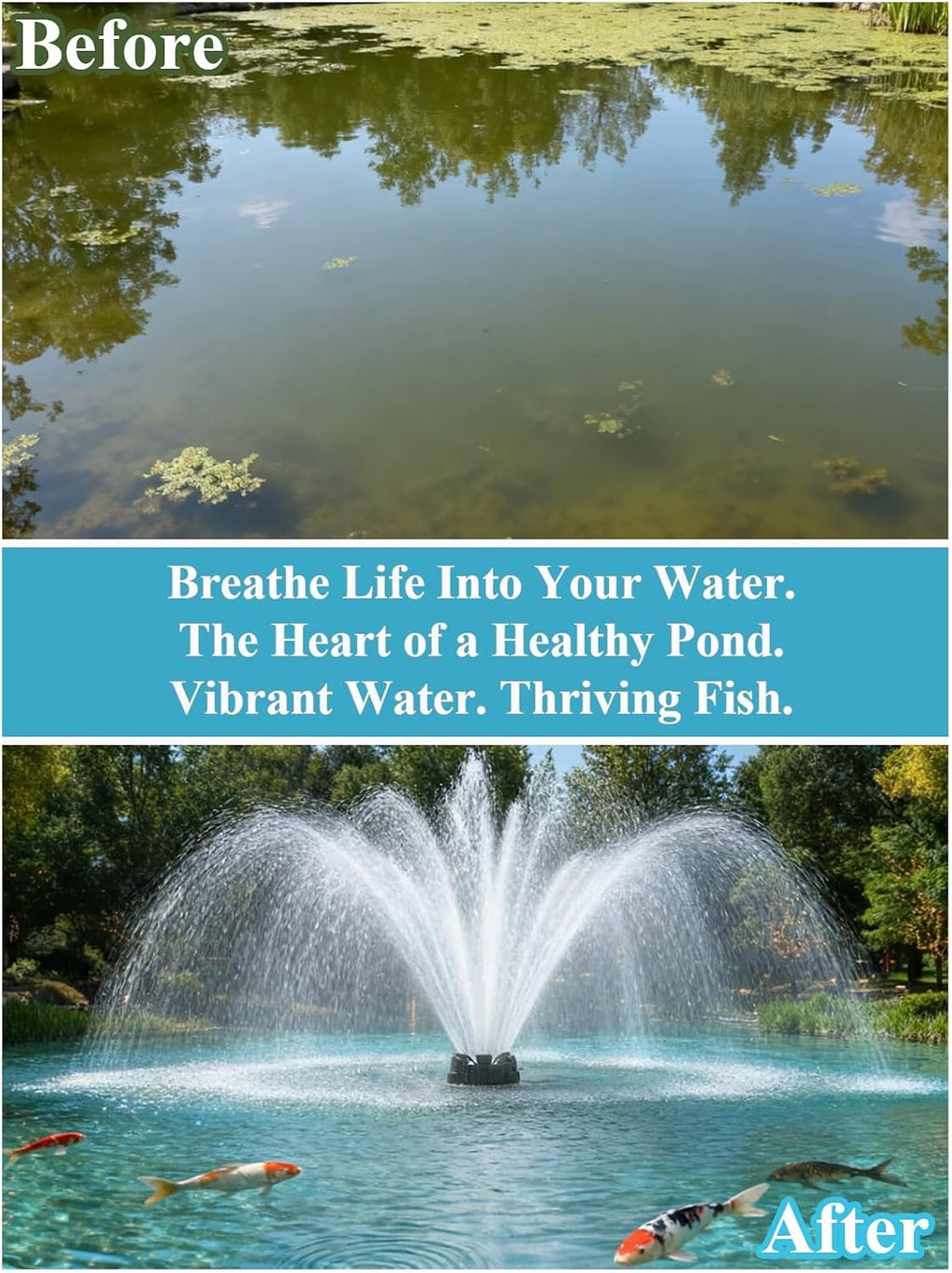 Pond Fountain Aerator with Lights, 1 HP with Dynamic RGB Lighting, Adjustable Modes, Digital Timer