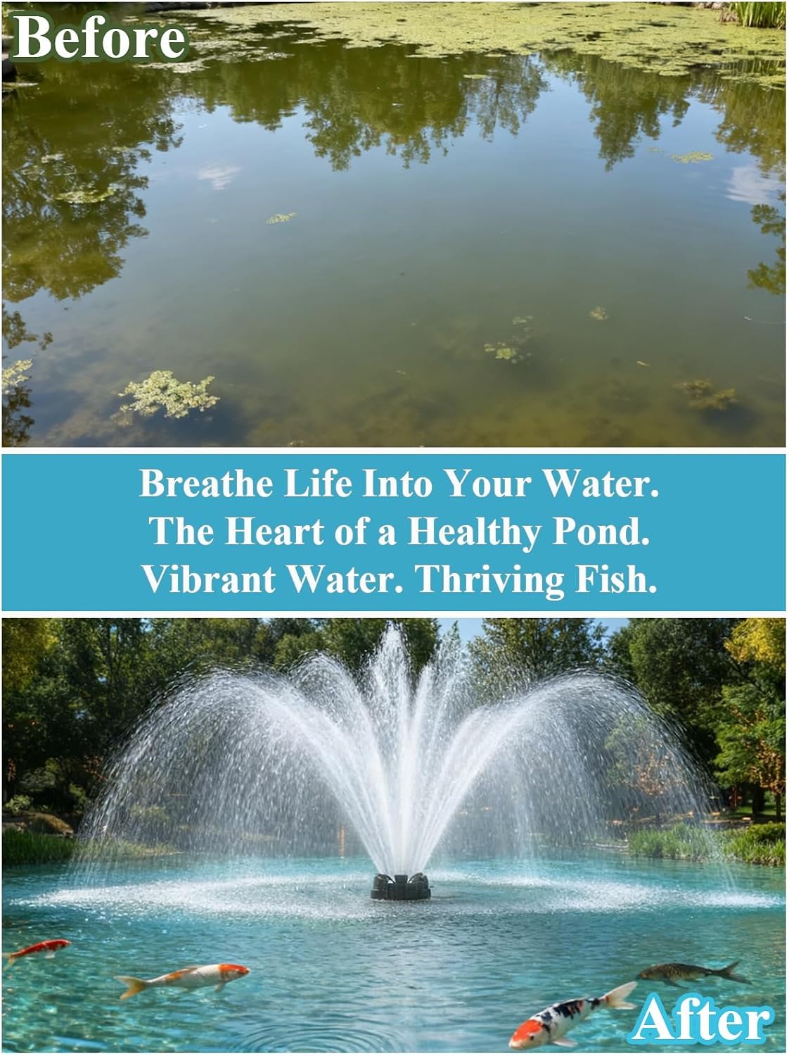 Pond Fountain Aerator with Lights, 1 HP with Dynamic RGB Lighting, Adjustable Modes, Digital Timer