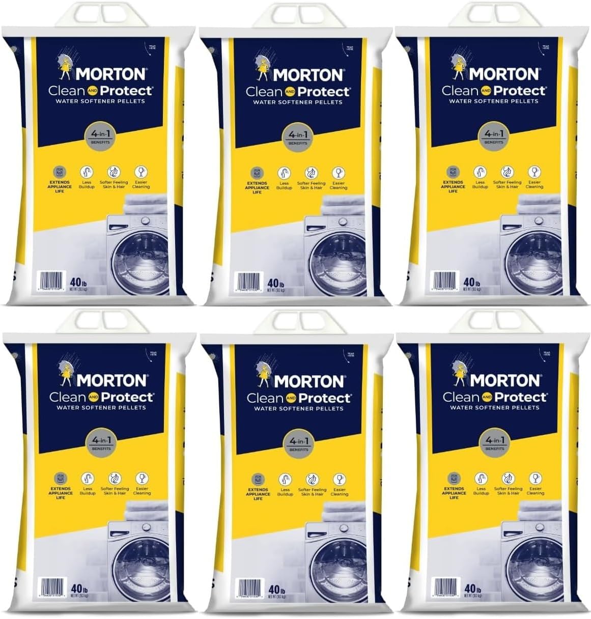 Morton Clean and Protect Water Softener Salt Pellets, 40 LB Bag- MYNERK (6), White
