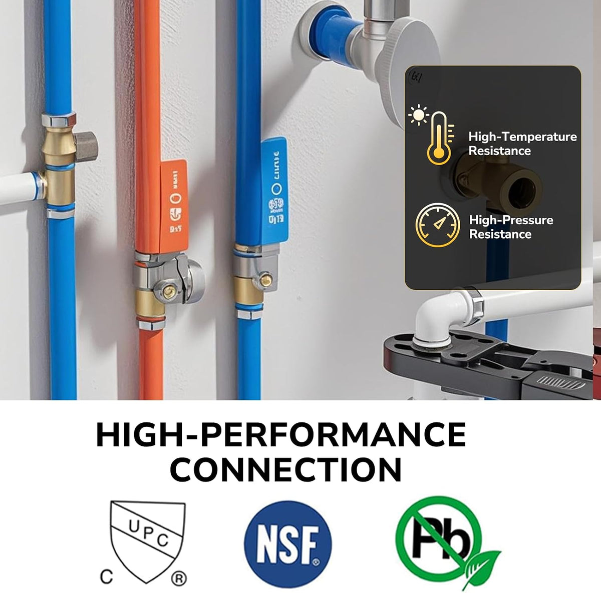 3/4" PEX Tee, PEX Fittings, Heavy-Duty Brass Crimp Fittings for PEX Pipes with Leak-Resistant Construction, NSF & UPC Certified, 5 Pack