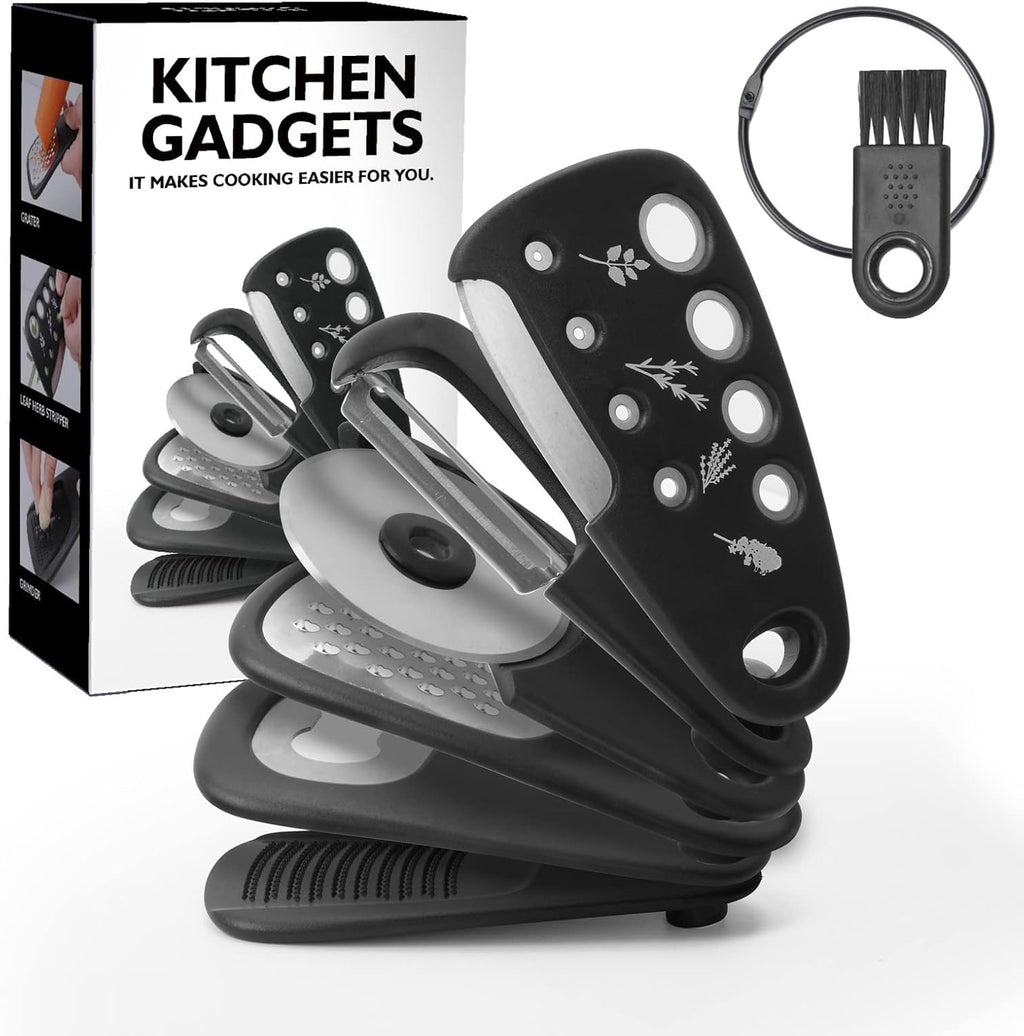Kitchen Gadgets Set 6 Pieces, Space Saving Cooking Tools Kitchen Accessories-Garlic Grinder, Cheese Grater, Vegetable