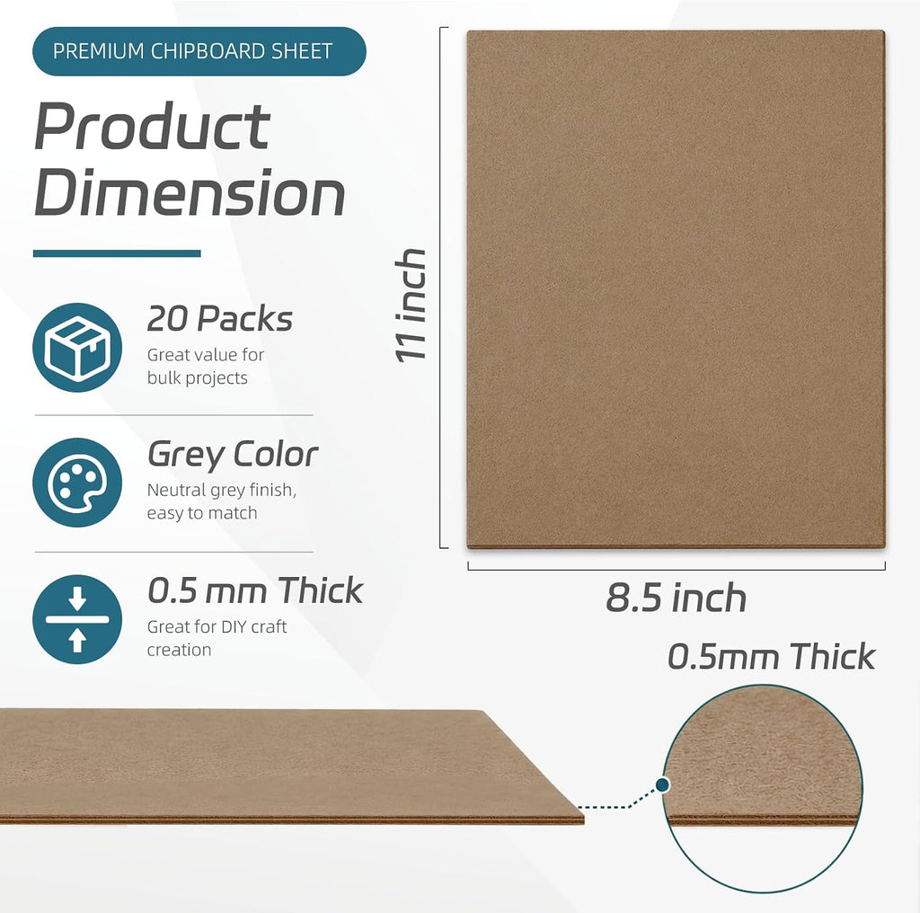 20 Pack 8.5x11 Brown Chipboard Sheets Craft Cardboard