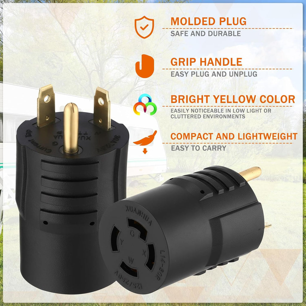 NEMA TT-30P to L14-30R Generator Transfer Switch Adapter, 30 Amp 3 Prong to 4 Prong Lock RV Generator Plug Adapter to