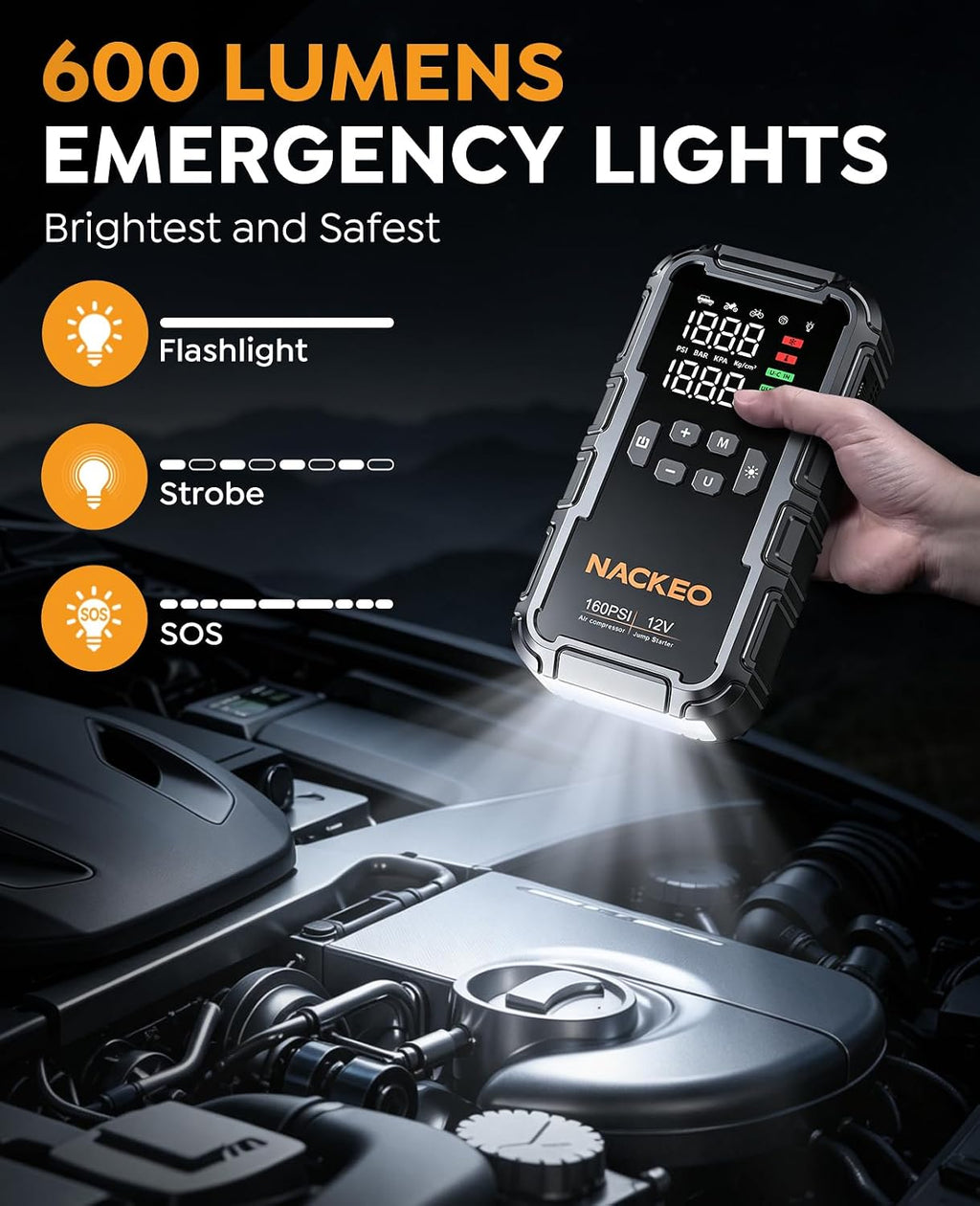 8000A Car Battery Jump Starter with Air Compressor 160PSI, Car Jumper Starter Portable (All Gas 12L Diesel), 12V Jump