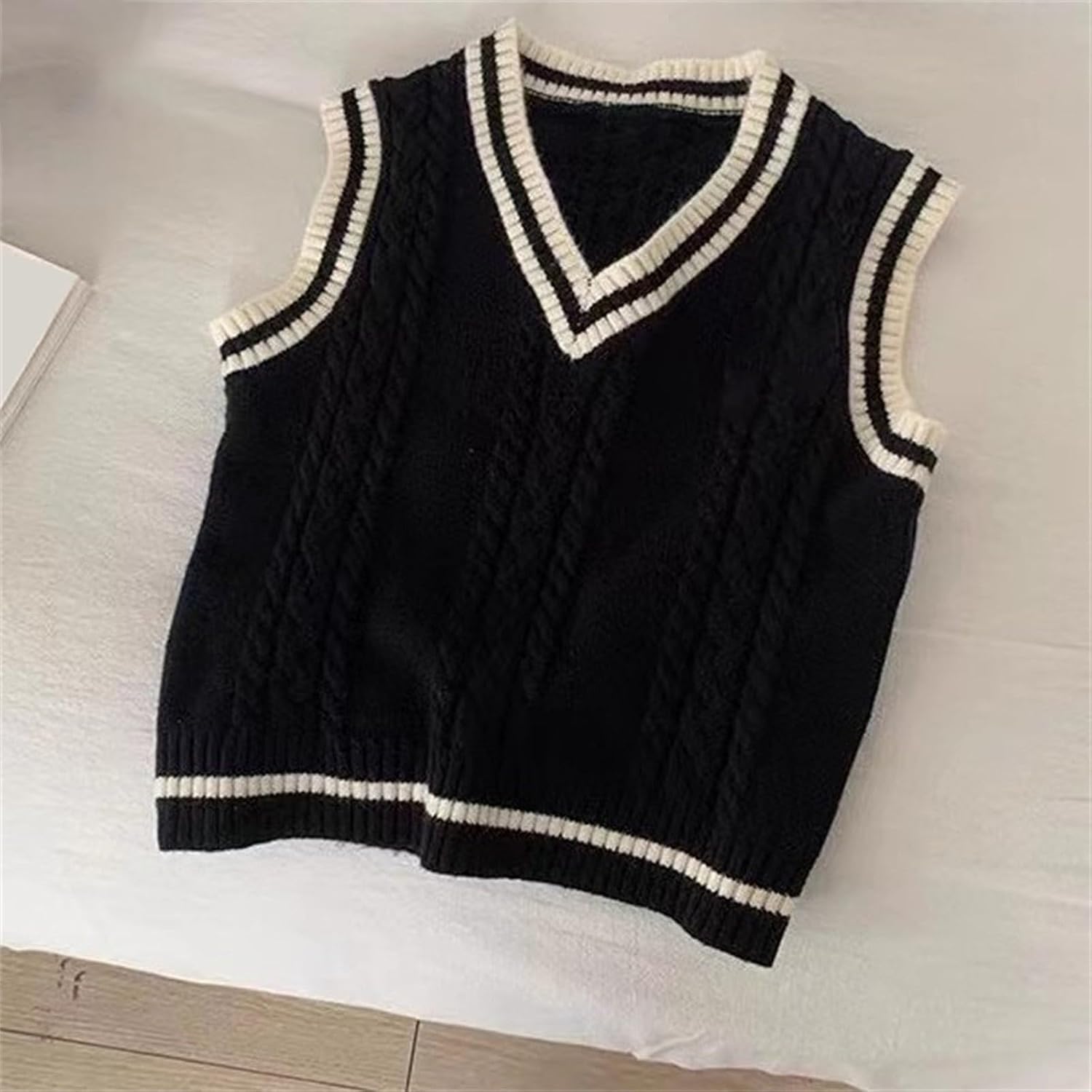 Boys Girls School Uniform Sweater Vest Kids Cable V Neck Sleeveless Knitted Preppy Back to School Color Block Tank Tops