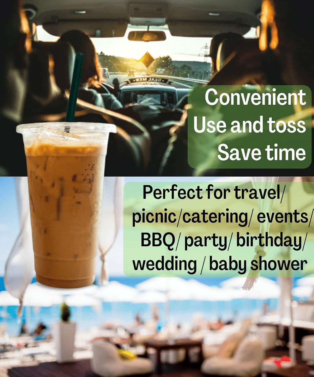 20 oz Clear Plastic Cups with Lids and STRAWS, Disposable Drinking Cups for Cold Drinks, Iced Coffee, Milkshakes