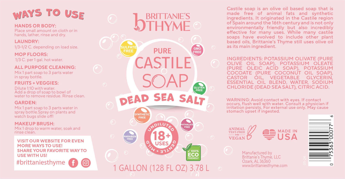 Brittanie's Pure Castile Liquid Soap Refill, Dead Sea Salt, 1 Gallon