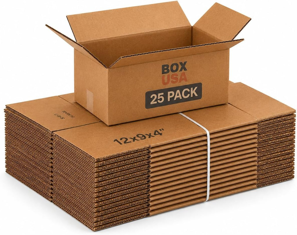 Shipping Boxes Medium 12"L x 9"W x 4"H 25-Pack - Corrugated Cardboard Box for Moving, Mailing, Packing, Packaging and