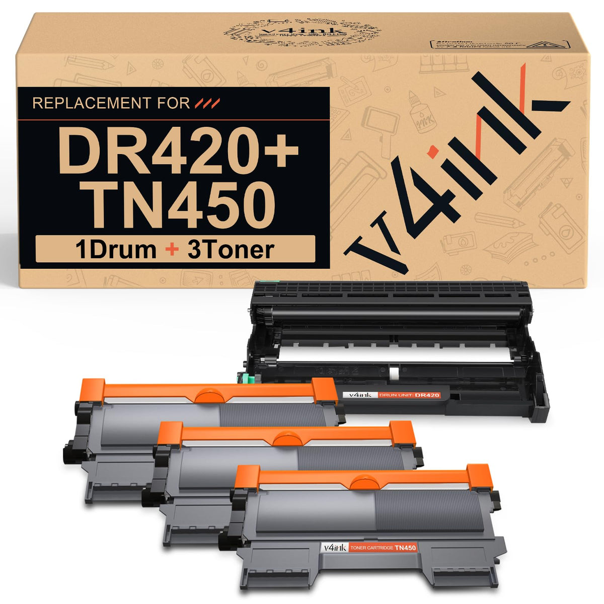 DR420 TN450 Compatible for Brother DR-420 Drum TN-450 Toner 4-Pack