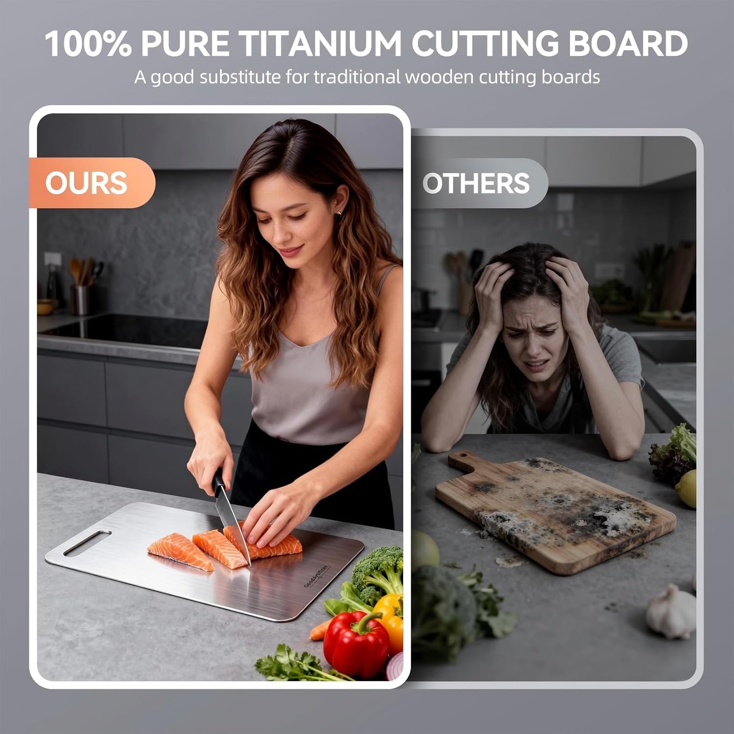 Titanium Cutting Boards Set of 3, 100% Pure Titanium Kitchen Cutting Board, Double-Sided Non-Toxic Cutting Board
