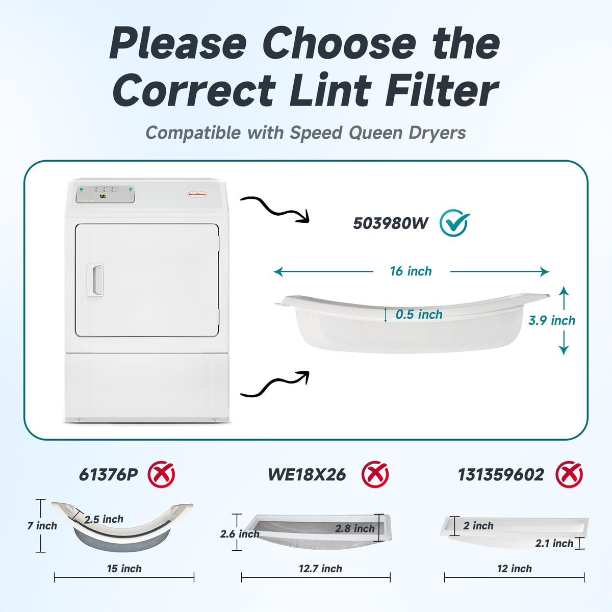 503980W Dryer Lint Filter Replacement Compatible with Speed Queen
