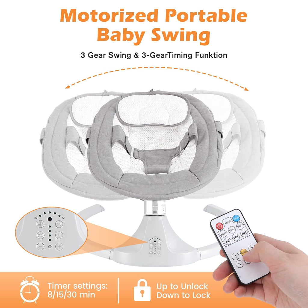 Baby Swing for Newborns 0-6 Months, Electric Infant Swing with Bluetooth & Remote Control, 5-Speed Portable Rocker