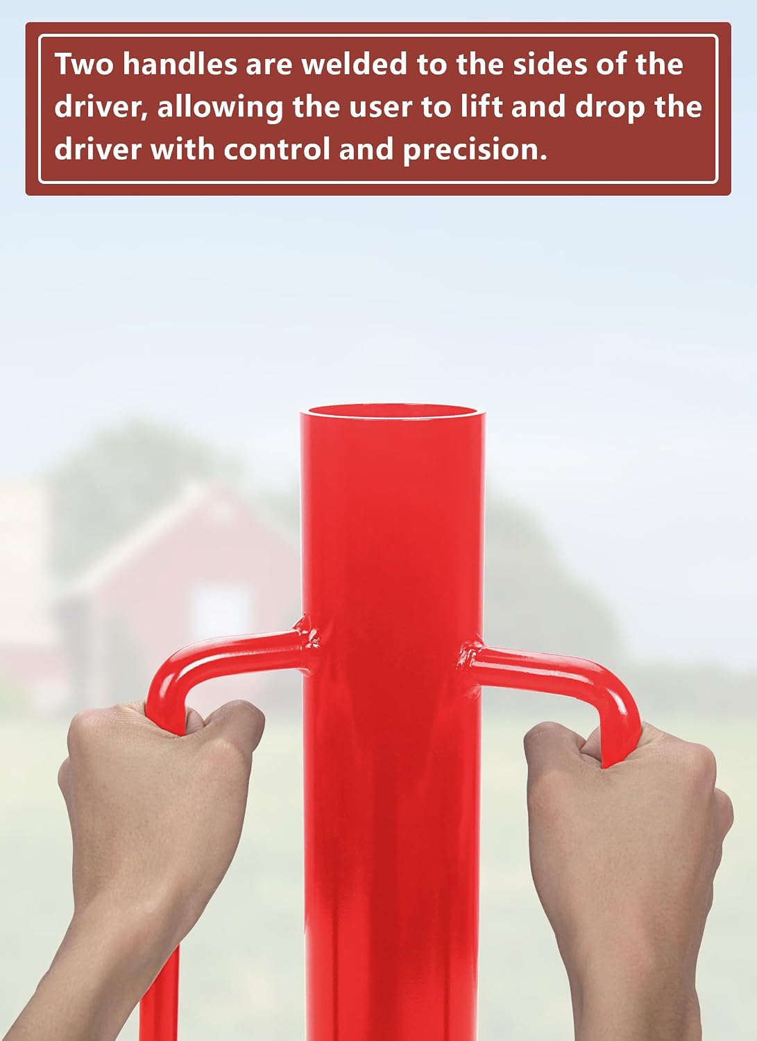 Fence Post Driver, Heavy Duty T Post Driver with Handles, Time Saving and Heavy Duty Black Pole Driver, Red, 12lb