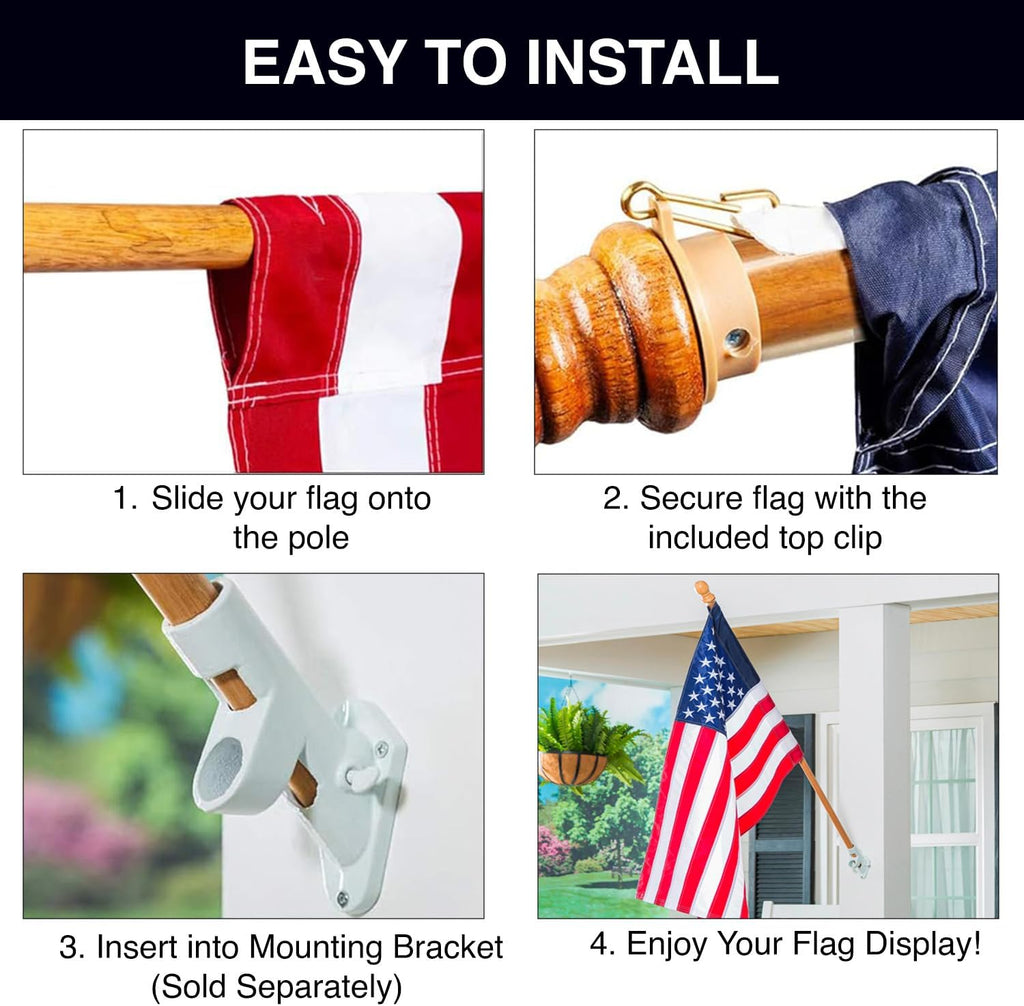 56" Solid Wood Flag Pole with One Clip and Anti-Wrap Tube for 3'x5' Estate Flag with Pole Sleeve, Outdoor