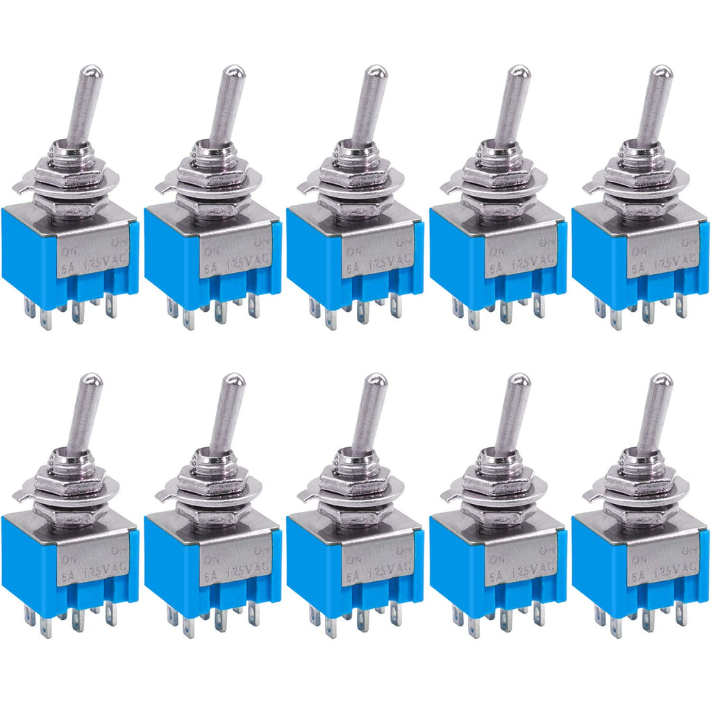 Taiss 10Pcs Mini DPDT Toggle Switch 6-Pin 2 Position ON/ON 6A 125VAC