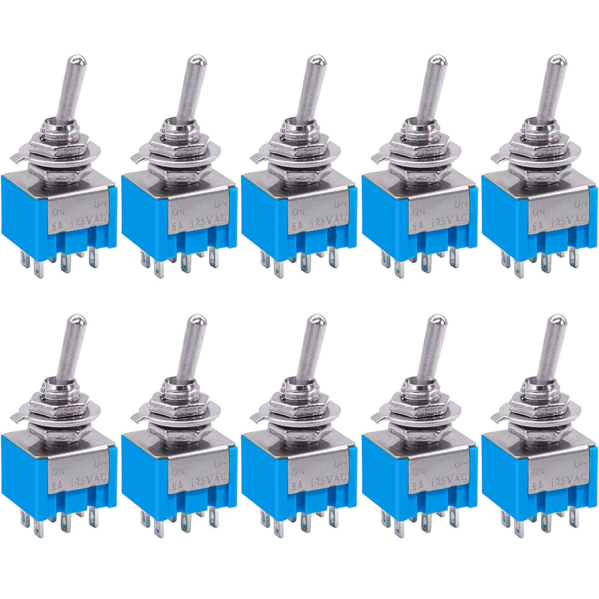 Taiss 10Pcs Mini DPDT Toggle Switch 6-Pin 2 Position ON/ON 6A 125VAC