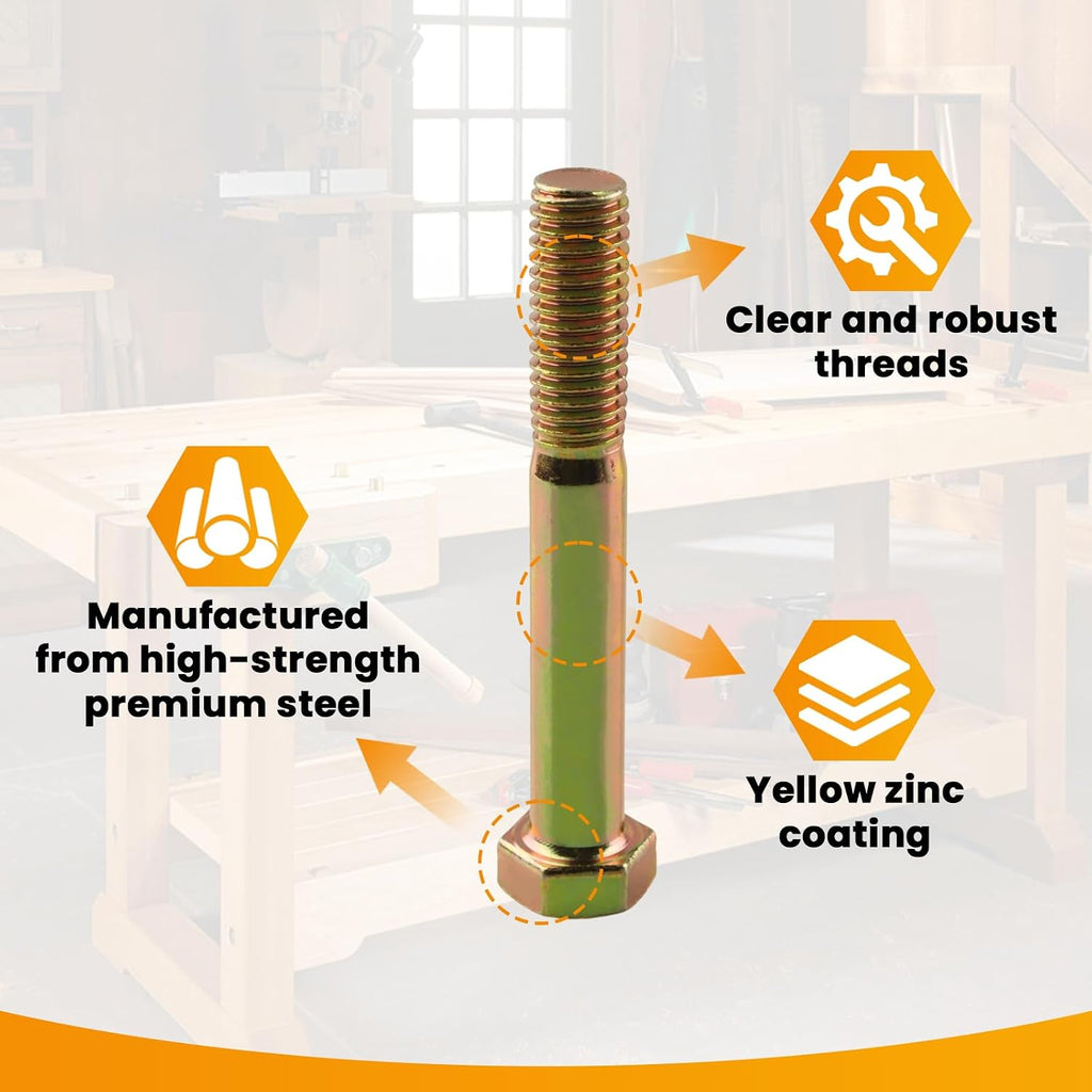 1/2-13 x 3-1/2" Grade 8 Hex Cap Coarse Large Bolts- 10 Pcs