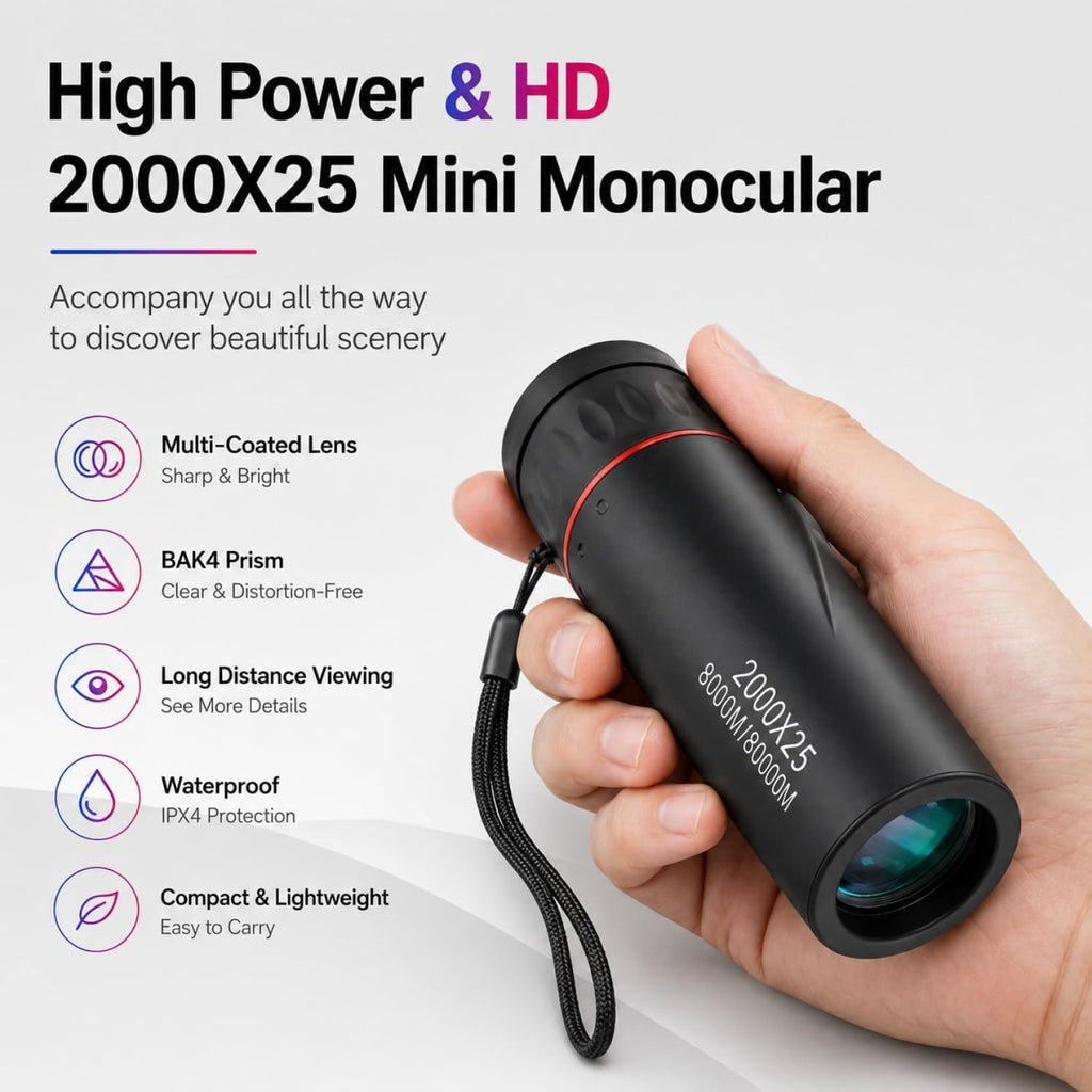 Mini 25X Monocular Telescope, HD Optics with Green Multilayer Coating, Lightweight & Waterproof for Outdoor Use