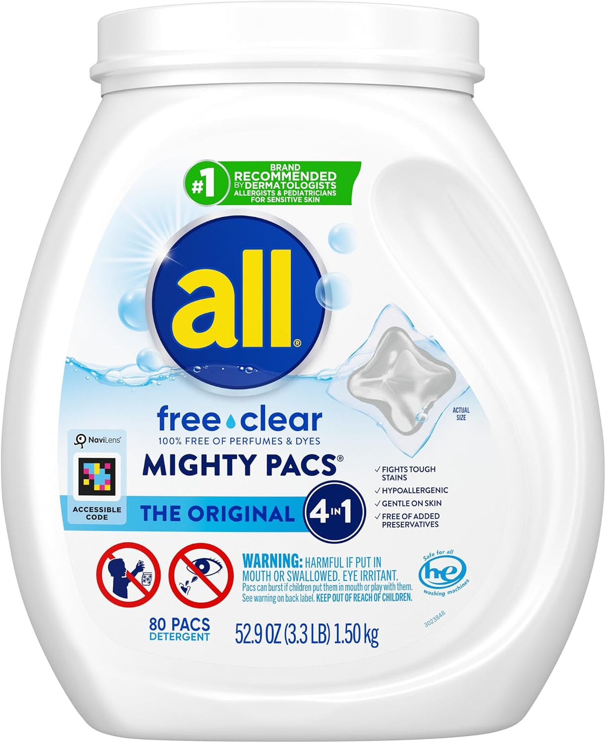 Unit Dose Laundry Detergent, Mighty Pacs, Free Clear, 80 Count