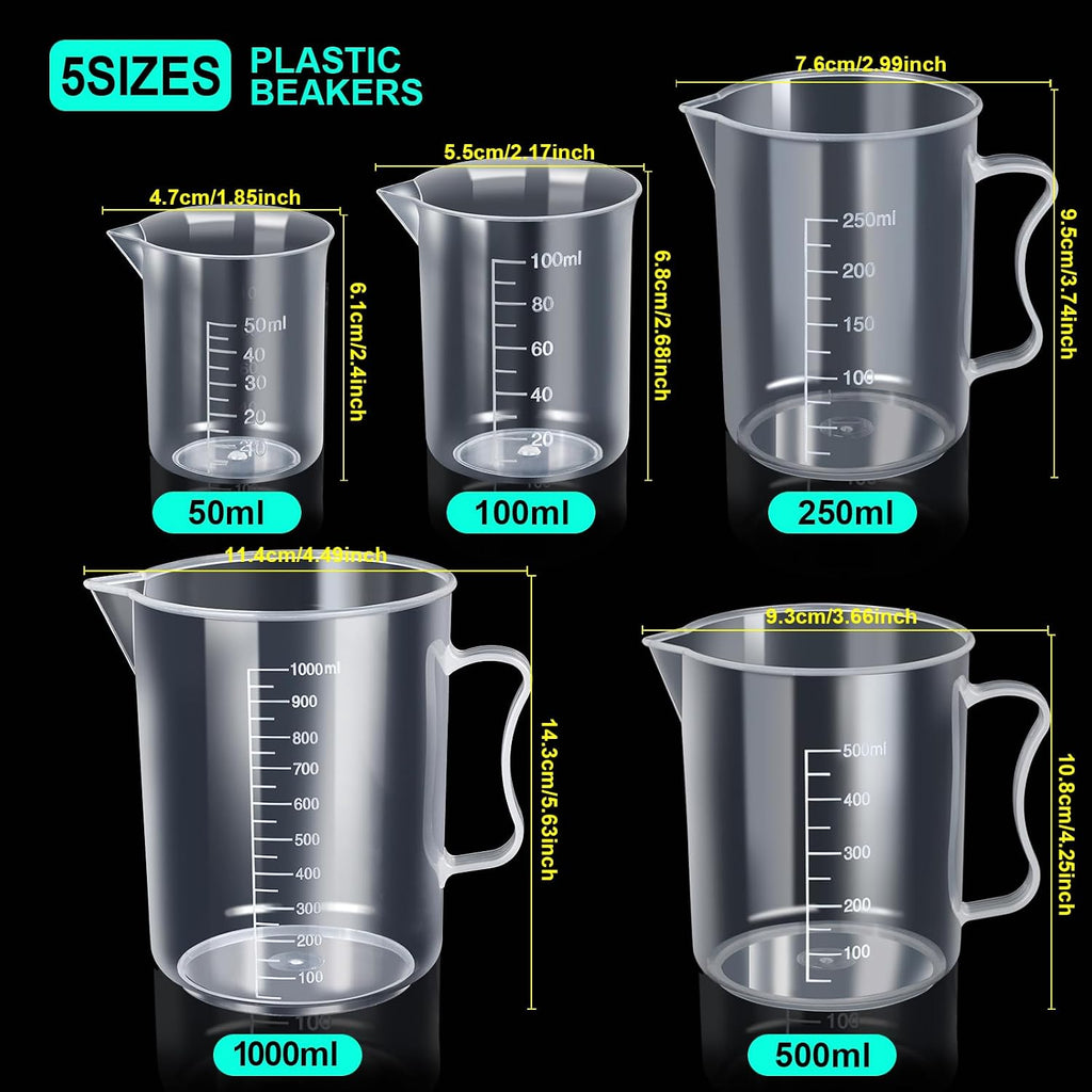 Graduated Cylinder Plastic Beaker, 5pcs Plastic Graduated Cylinder 10ml 25ml 50ml 100ml 250ml and 5pcs Plastic