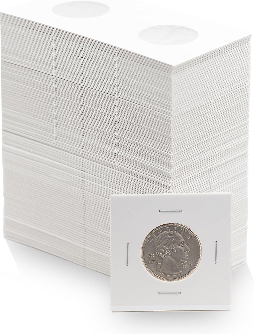 100 Quarter 2x2 Premium Cardboard Coin Flips Paper Holders Mylar Archival Safe Storage