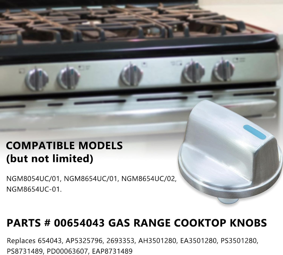 00654043 Cooktop Range Surface Burner Knob Gas Control Assembly Compatible with Bosch Stove Knob Replace 654043, 2693353, AP5325796, PS8731489, EAP8731489(2PCS)