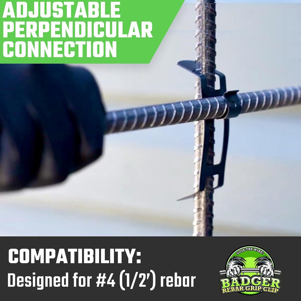 Badger Grip Clip - No Concrete Rebar Wire Ties Needed – Adjustable Rebar Connector for Faster Reinforcement Assembly