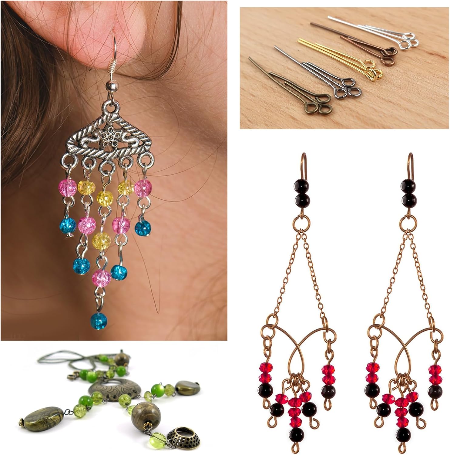 TOAOB 650pcs Eye Pins for Jewelry Making 16mm 20mm 30mm Mixed Color Metal Head Pins Findings for DIY Crafts Necklaces