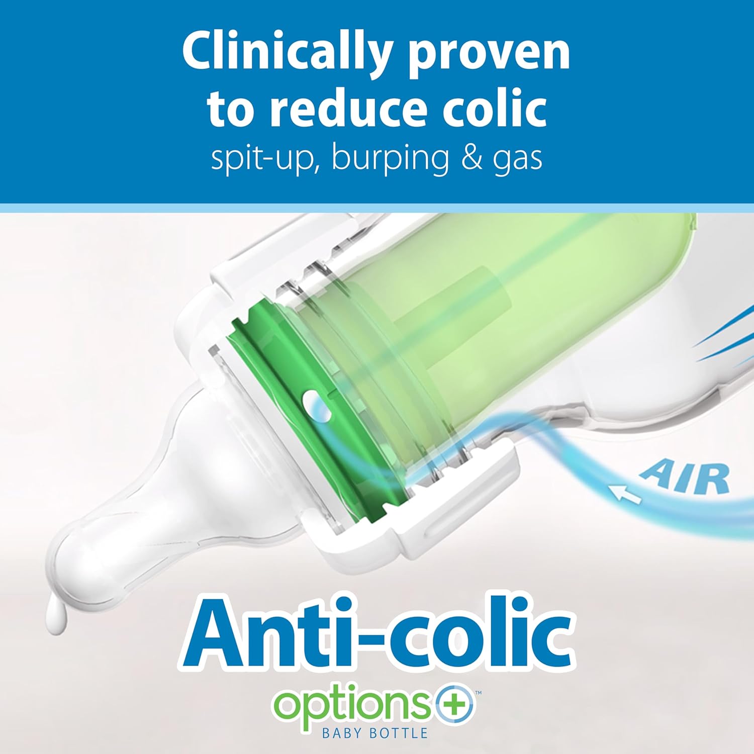 Natural Flow Anti-Colic Options+ Narrow Baby Bottle, 8 oz/250 mL, with Level 1 Slow Flow Nipples, 0m+, 4 Pack