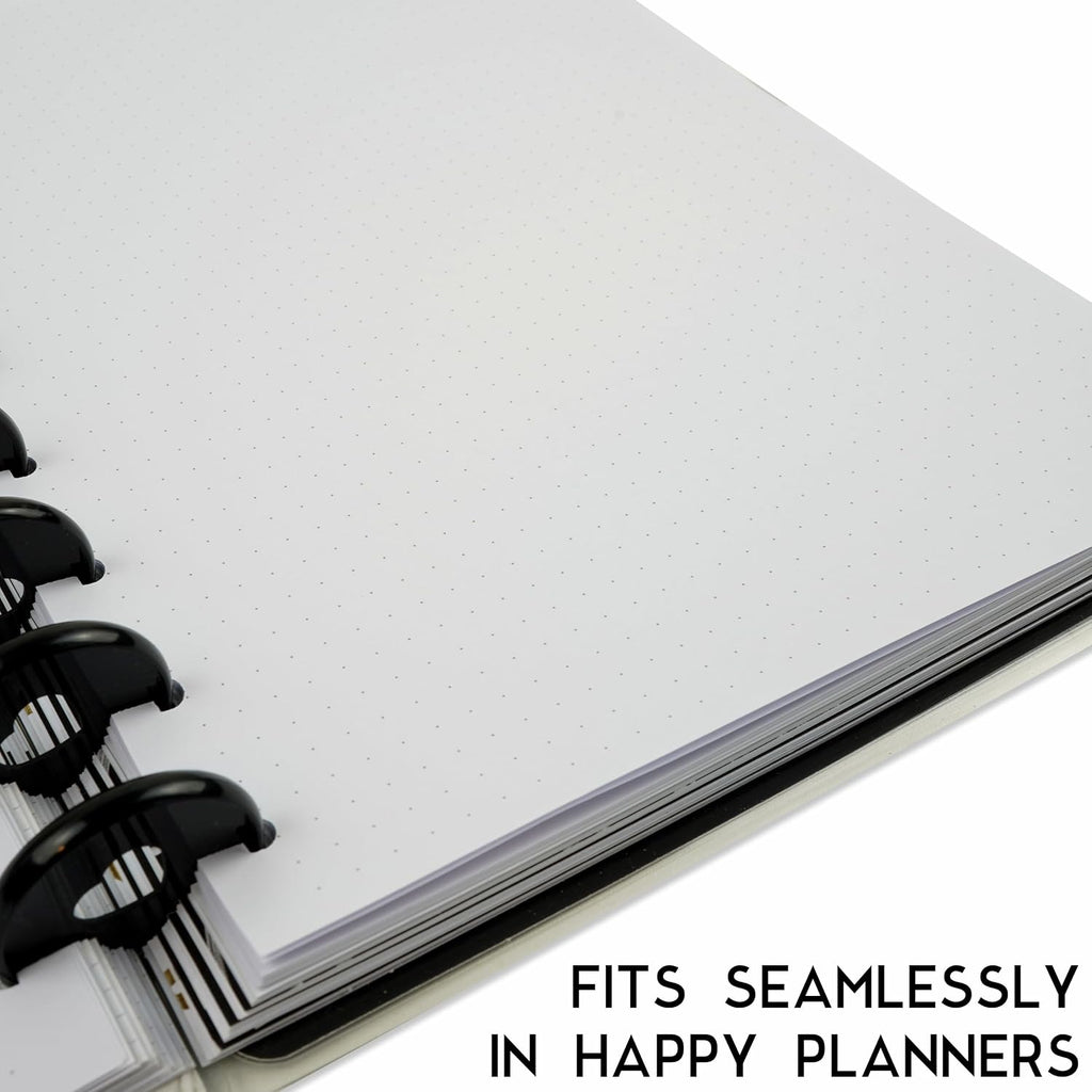 Discbound Dotted Grid Paper, 120 GSM Refill, 200 Sheets (400 Pages), 9 Disc Pre-Punched Happy Planner Inserts, Loose